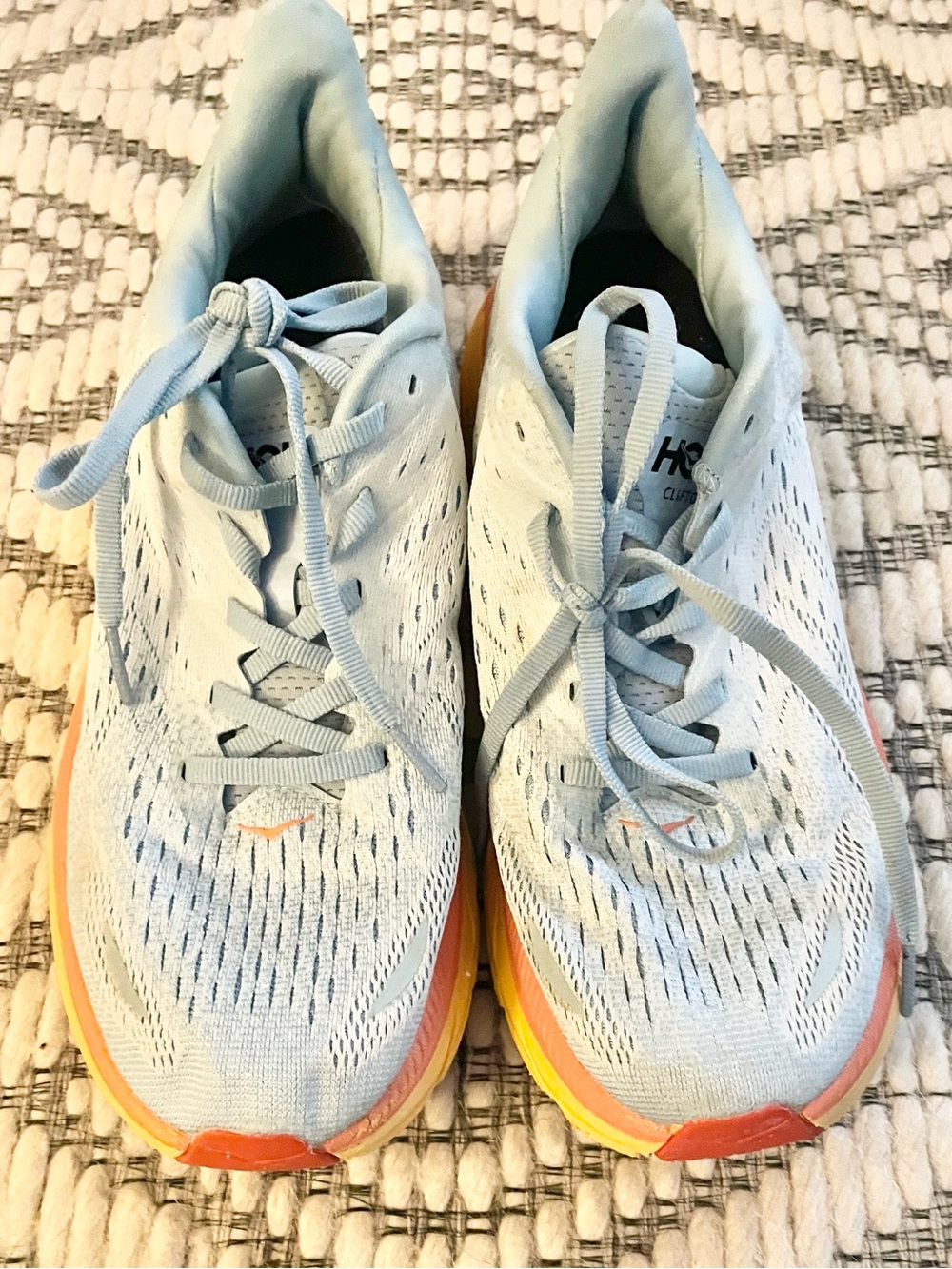 HOKA One One CLIFTON 8 Running Shoes/Sneakers Blue Orange Women’s Sz 8.5D